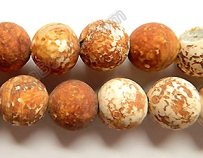 Matte Engrain Fire Agate  -  Smooth Round Beads  16"