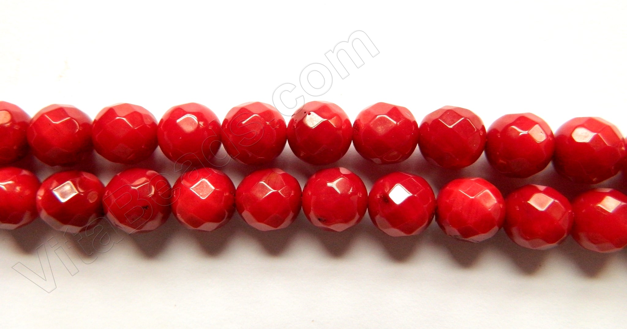 Dark Red Bamboo Coral -  Faceted Round  16"