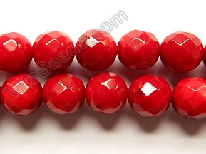 Dark Red Bamboo Coral -  Faceted Round  16"
