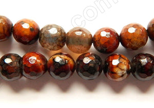 Dark Black Red Fire Agate  -  Faceted Round Beads  15"
