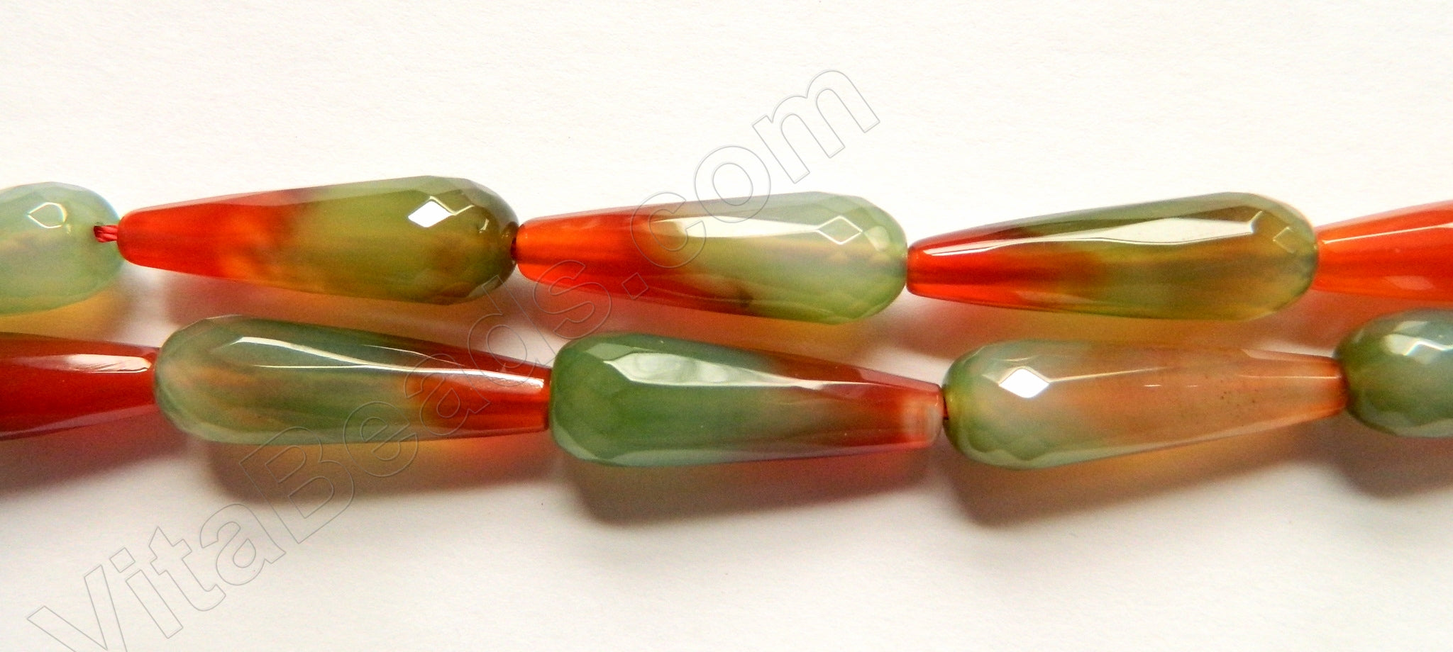 Red Green Agate  -  Faceted Long Drop  16"