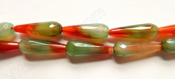 Red Green Agate  -  10x30mm Faceted Drops  16"