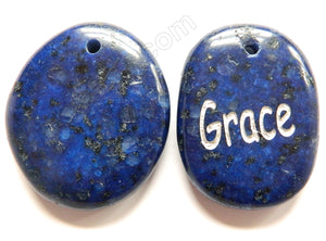 Lapis Kiwi Jade - Smooth Free Form Pendant "Grace"