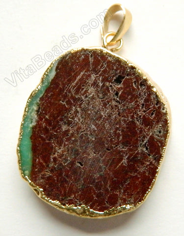 Chrysoprase Slab Pendant w/ Gold Trim and Bail - 22