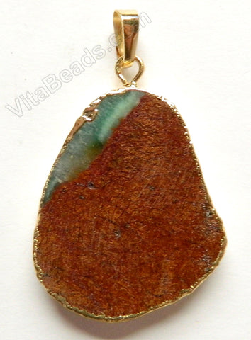 Chrysoprase Slab Pendant w/ Gold Trim and Bail - 23