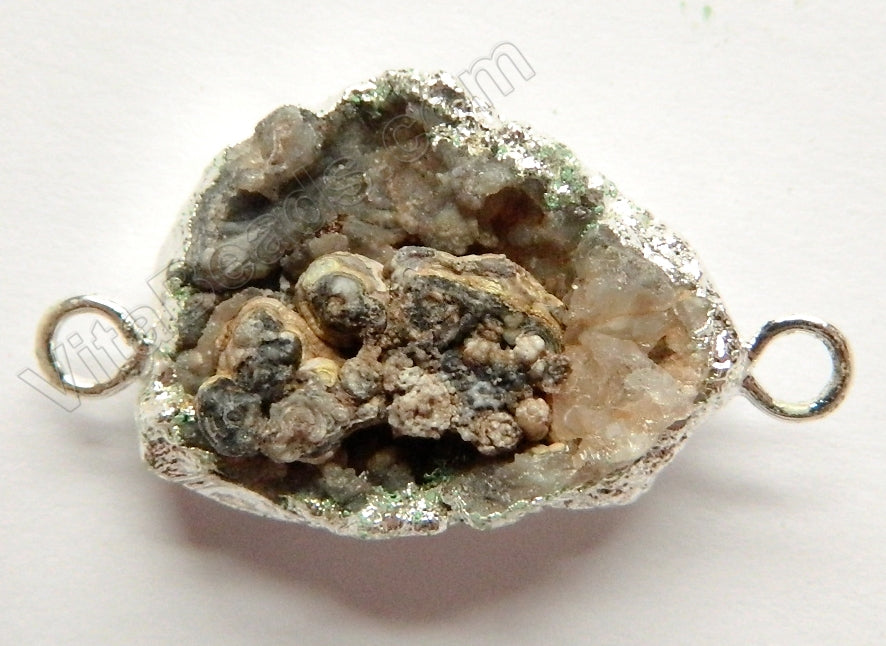 Grey Druzy Agate Connector w/ Silver Edge - 02