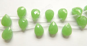 Green Chalcedony Quartz  -  13x18mm Faceted Flat Briolette  16"