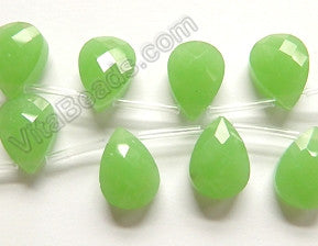 Green Chalcedony Quartz  -  13x18mm Faceted Flat Briolette  16"