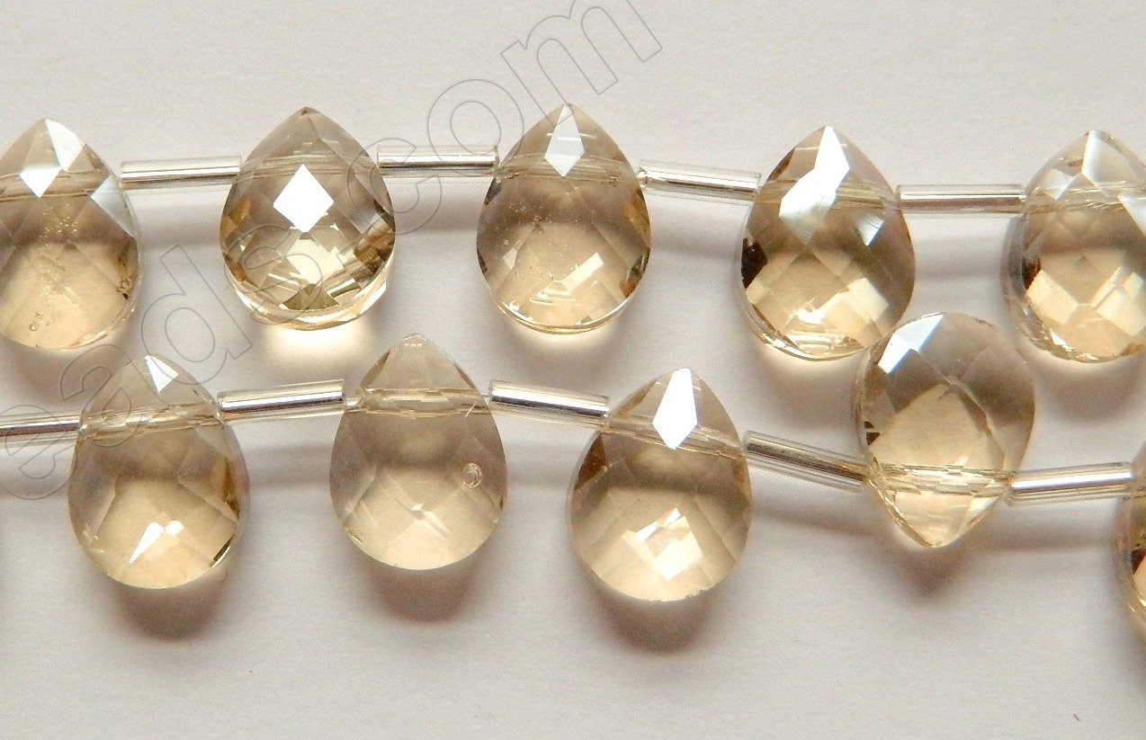 Light Champ. Crystal Quartz  -  9x12mm Faceted Flat Briolette 16"