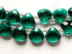 Dark Emerald Crystal Quartz  -  13mm Faceted Flat Briolette 16"