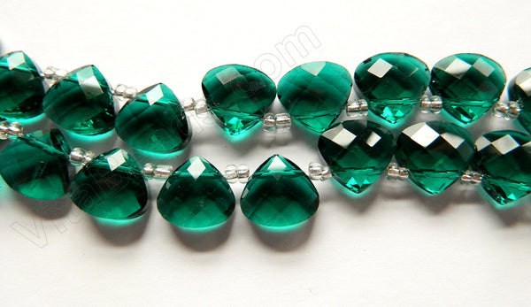 Dark Emerald Crystal Quartz  -  13mm Faceted Flat Briolette 16"