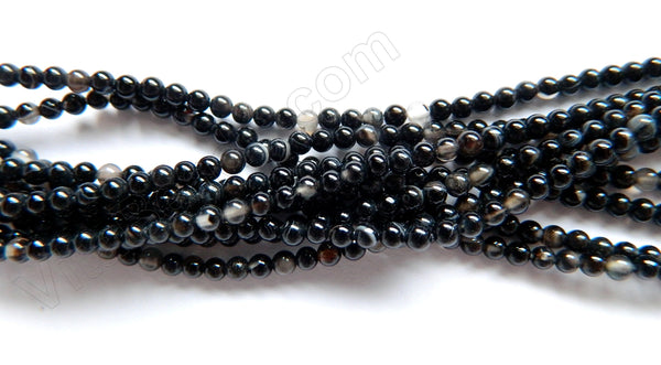 Black Sardonix Agate  -  Small Smooth Beads   16"     3mm