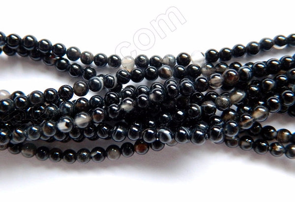 Black Sardonix Agate  -  Small Smooth Beads   16"     3mm
