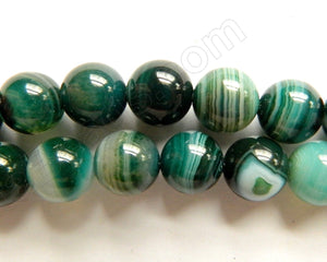 Dark Emerald Sardonix Agate  -  Smooth Round Beads  16"
