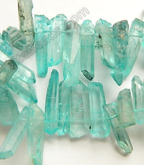 Frosted Blue Apatite Crystal Natural  -  Graduated Faceted Tooth  16"