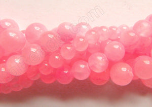 Hot Pink Semi Transparent Jade  -  Smooth Round Beads  16"