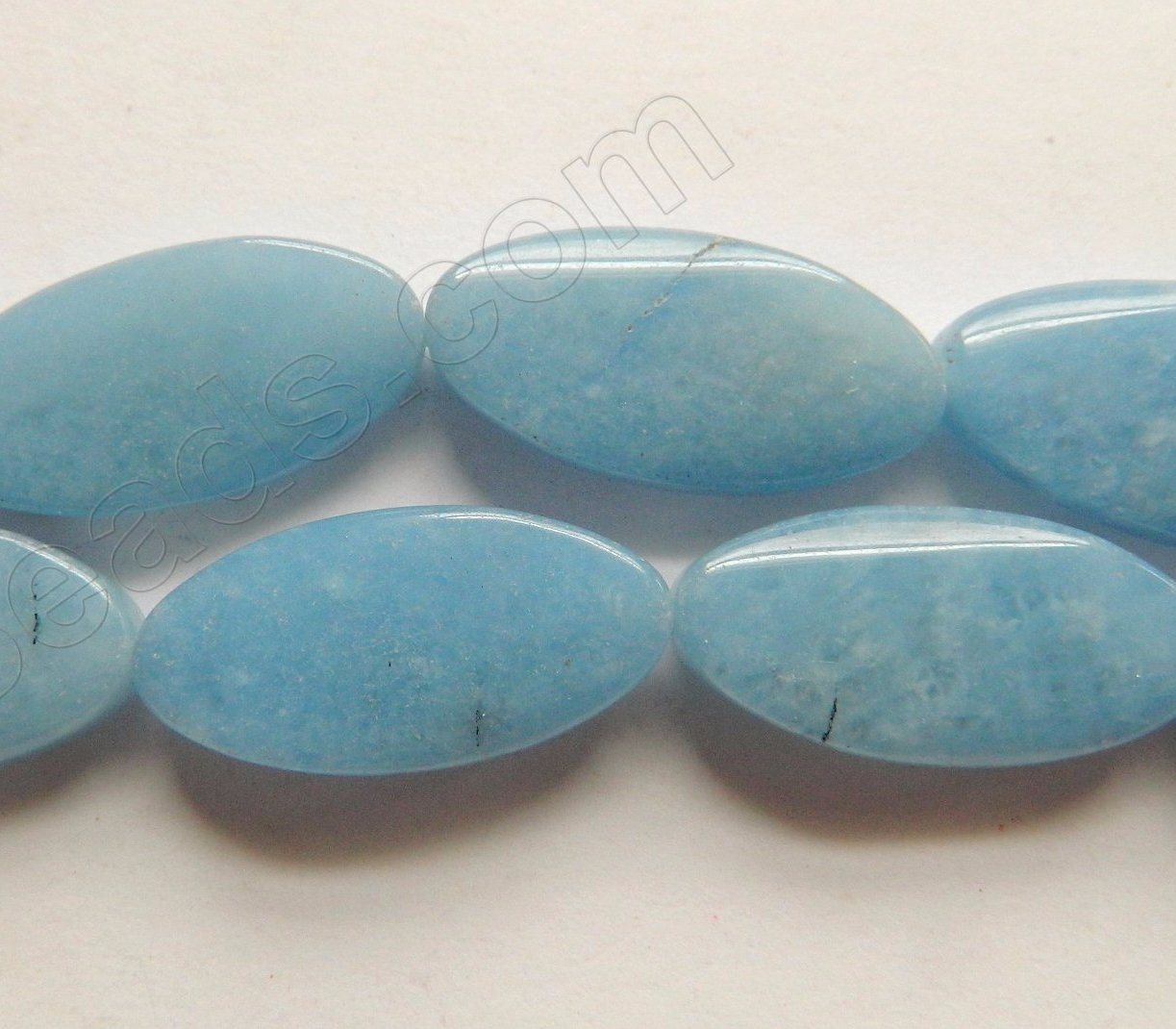 Light Blue Jade  -  Twisted Flat Long Oval  16"