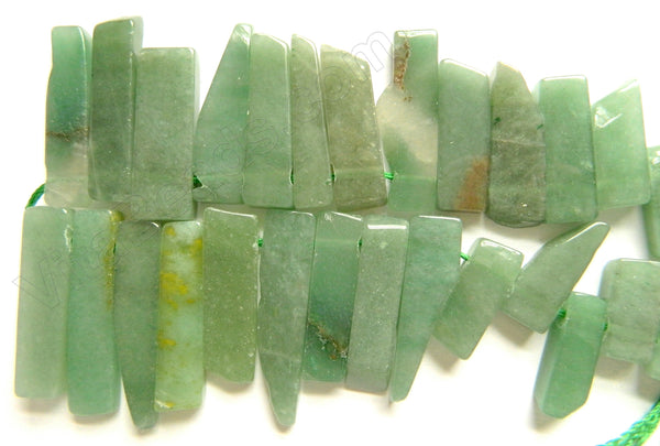 Green Aventurine  -  Graduated Flat Long Slabs Top Drill  16"     10 x 30 - 10 x 40 mm