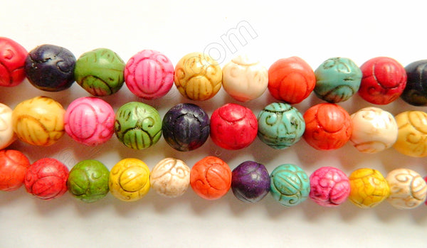 Mixed Crack Turquoise  -  Carved Smooth Round Beads  16"