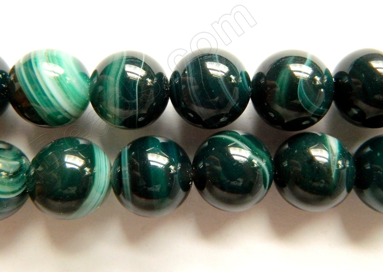Dark Emerald Sardonix Agate -  Smooth Round Beads  16"