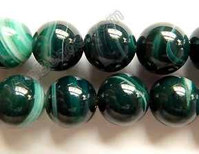 Dark Emerald Sardonix Agate -  Smooth Round Beads  16"