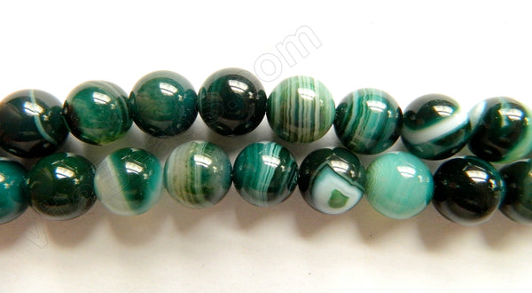 Dark Emerald Sardonix Agate  -  Smooth Round Beads  16"