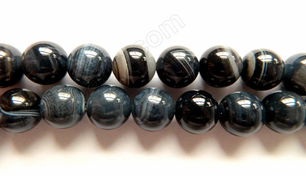 Dark Grey Sardonix Agate -  Smooth Round Beads  16"    12 mm