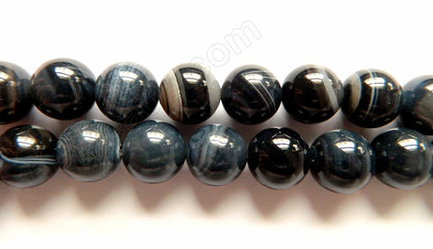 Dark Grey Sardonix Agate -  Smooth Round Beads  16"    12 mm