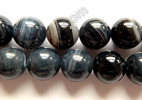 Dark Grey Sardonix Agate -  Smooth Round Beads  16"    12 mm