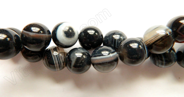 Dark Grey Sardonix Agate - Smooth Round Beads  16"    12 mm