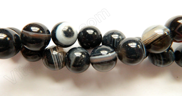 Dark Grey Sardonix Agate -  Smooth Round Beads  16"    12 mm