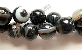 Dark Grey Sardonix Agate -  Smooth Round Beads  16"    12 mm