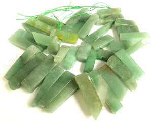 Green Aventurine  -  Graduated Flat Long Slabs Top Drill  16"     10 x 30 - 10 x 40 mm