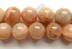 Pink Moonstone w/ Grey A  -  Smooth Round Beads  16"