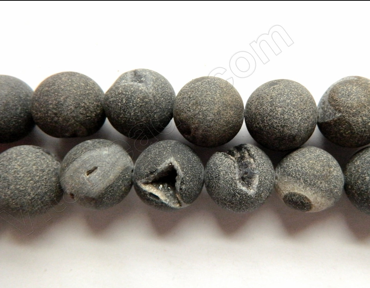 Frosted Black Agate w/ Quartz  -  Smooth Round Beads  16"