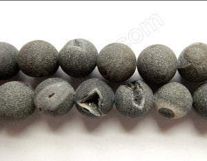Frosted Black Agate w/ Quartz  -  Smooth Round Beads  16"