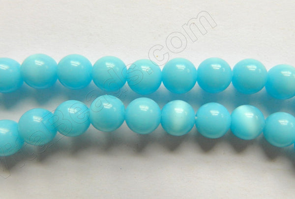 Aqua Blue Cat's Eye Glass  -  Smooth Round Beads 16"    7.5 mm
