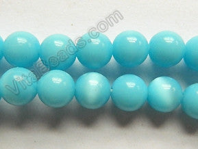 Aqua Blue Cat's Eye Glass  -  Smooth Round Beads 16"