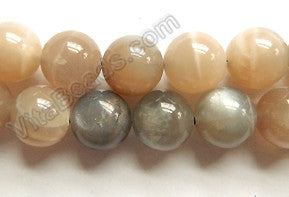 Grey Pink Moonstone Mixed A  -  Smooth Round Beads  16"