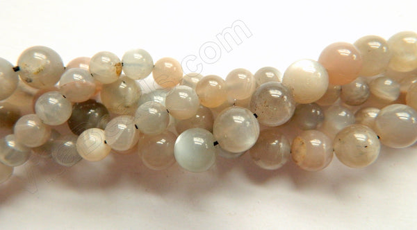 Grey Pink Moonstone Mixed A  -  Smooth Round Beads  16"