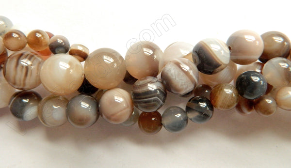 Grey Brown Sardonix Agate  -  Smooth Round Beads  16"