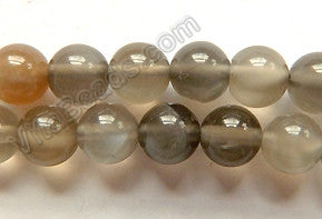 Dark Grey Moonstone Mixed AA  -  Smooth Round Beads  16"