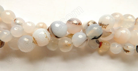 Natural White Agate w/ Black  -  Faceted Round  16"