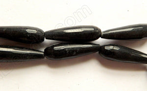 Black Jade  -  9x30mm Faceted Drops 16"