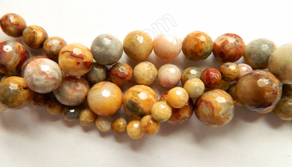 Crazy Lace Agate A  -  Faceted Round Beads 16"