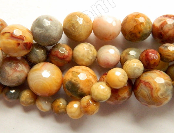 Crazy Lace Agate A  -  Faceted Round Beads 16"