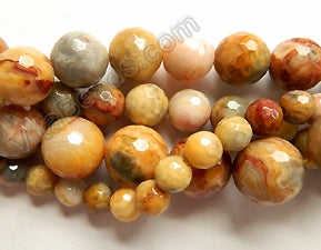 Crazy Lace Agate A  -  Faceted Round Beads 16"