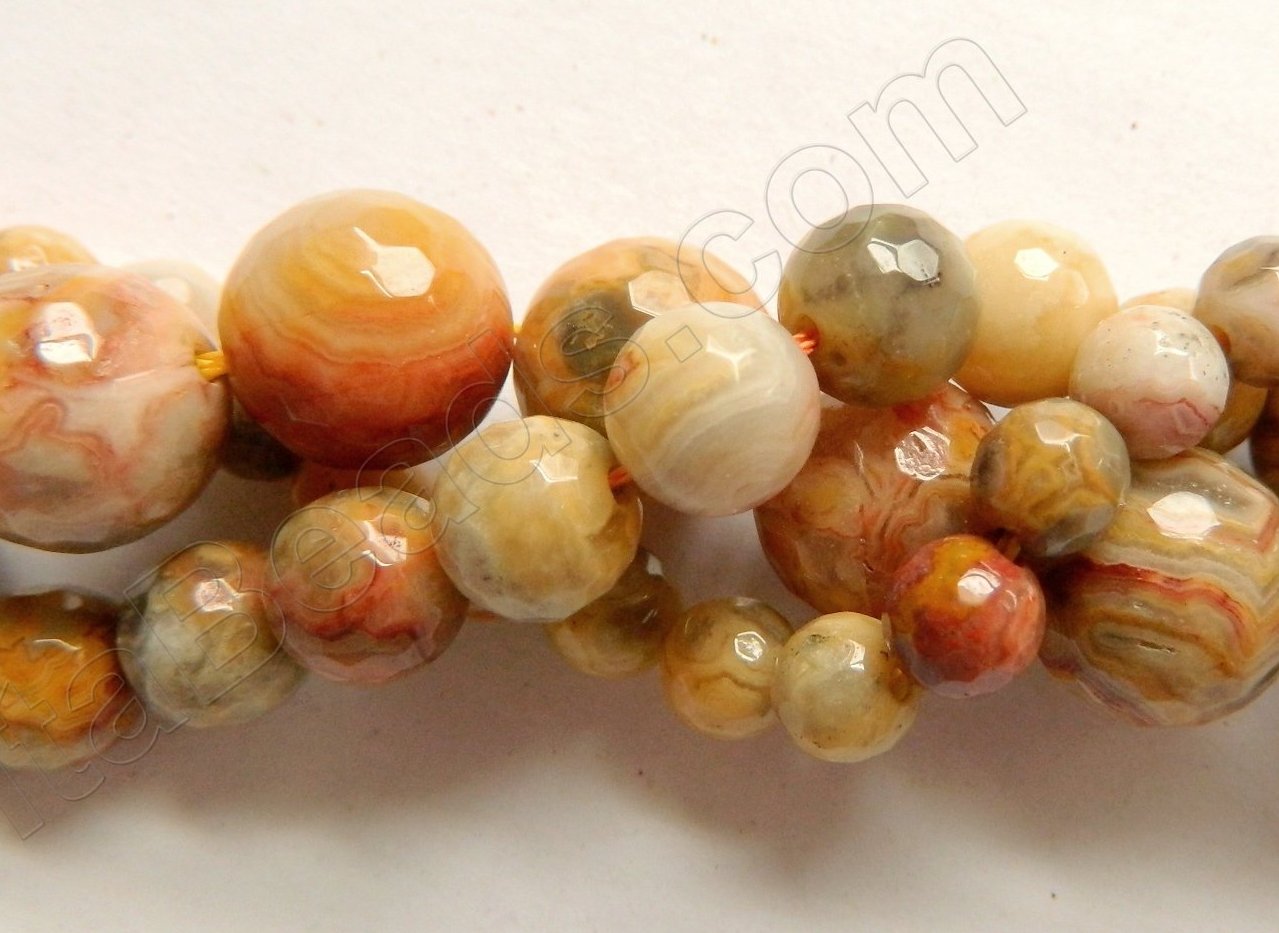 Crazy Lace Agate A  -  Faceted Round Beads 16"