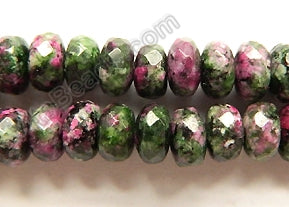Ruby Zosite Dyed  -  Faceted Rondells  16"     4 x 8 mm