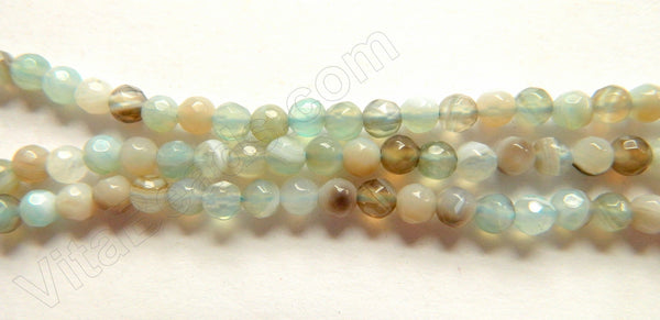 Light Green Amazonite Agate w/ Brown  -  4mm Faceted Round  15"